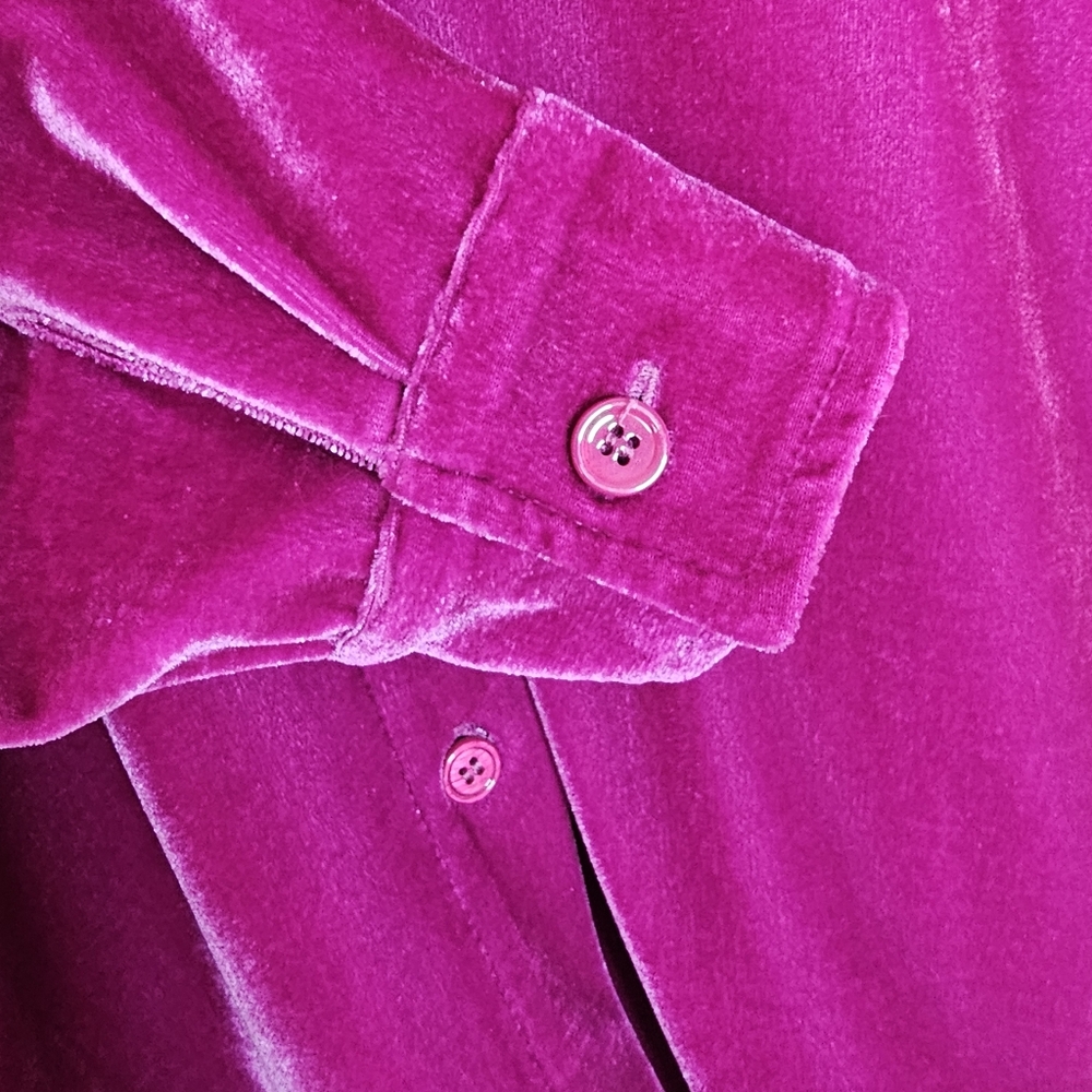 Soft Surroundings Magenta Velvet Button Down Long Sleeve Top Blouse Size PM - Picture 3 of 7